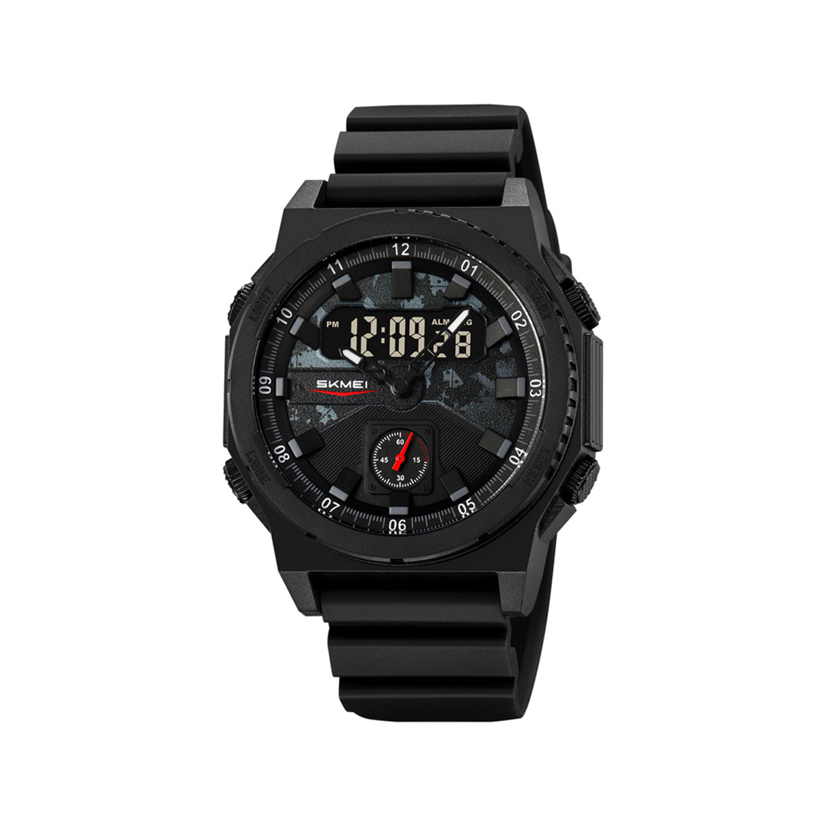 SKMEI 2355 Dual Display TPU Strap 5BAR Waterproof Sport Men’s Watch- Black