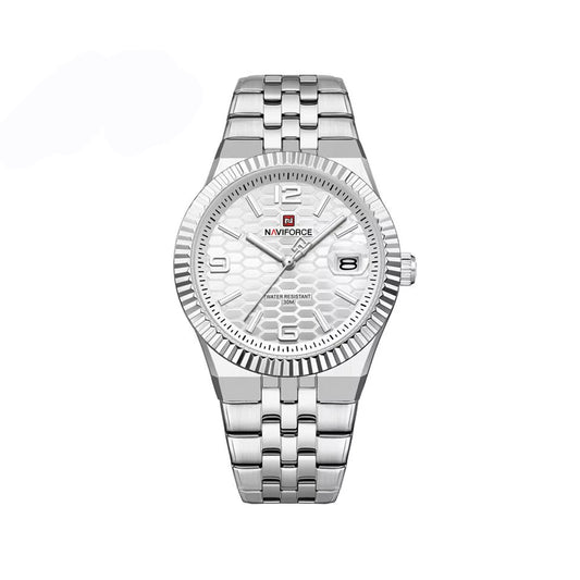 NAVIFORCE 9277 Stylish Analog Quartz Men’s Watch with Durable Stainless Steel Strap and Water Resistance- Silver