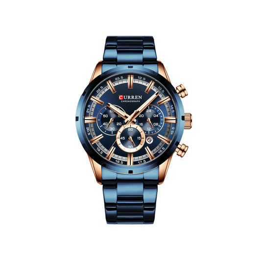 CURREN 8355 Multi-function Steel Strap Watch for Men - Blue