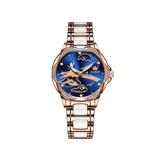 OLEVS 6639 Automatic Self Winding Ceramic watch for women- Blue