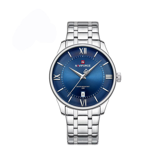 Naviforce 9272 Premium Quartz Men’s Watch with Sleek Dial and Strong Stainless Steel Bracelet- Silver Blue