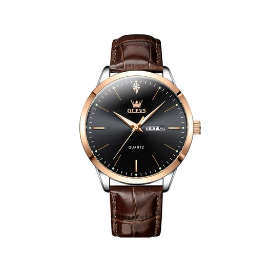 Olevs 2935 Belt Band Quartz Watch for Men - Chocolate & Black