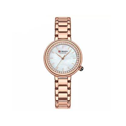 Curren 9089 Trendy Quartz Movement Wristwatch for Women - Rose Gold & White