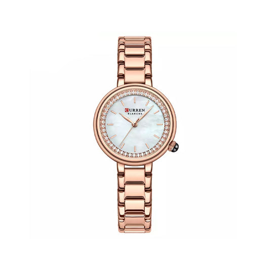 Curren 9089 Trendy Quartz Movement Wristwatch for Women - Rose Gold & White