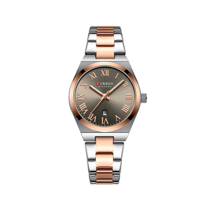 CURREN 9095 Elegant Stainless Steel Classic Women Quartz Watch- Silver & Rose Gold
