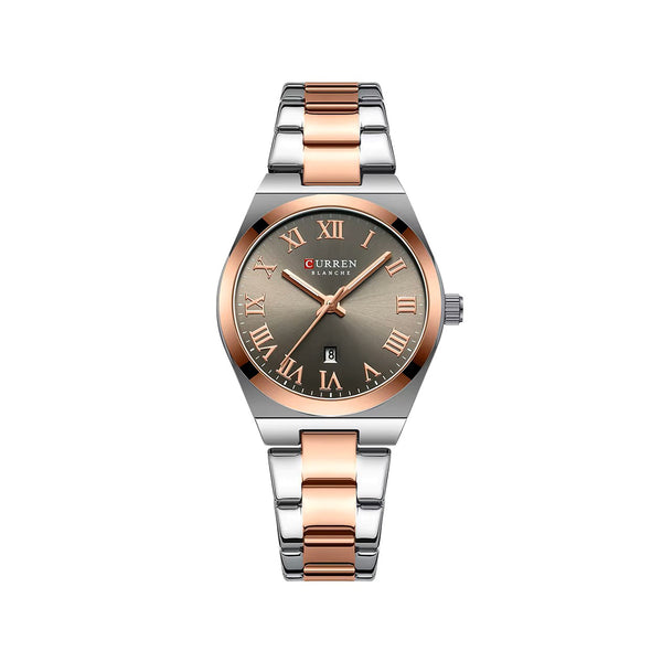 CURREN 9095 Elegant Stainless Steel Classic Women Quartz Watch- Silver & Rose Gold