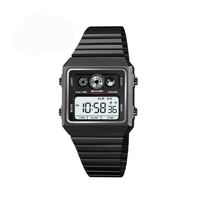 SKMEI 2450 Retro Square Alloy Stainless Steel Waterproof Men Wristwatch- Black