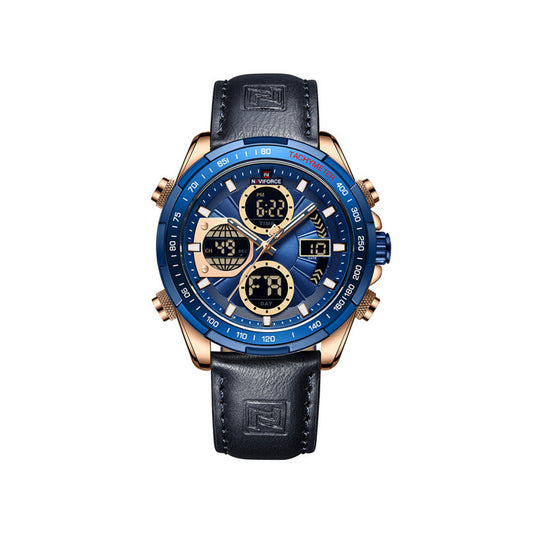 NAVIFORCE 9197 Digital & Analog Display Leather Casual Military Sport Wristwatch for Men’s- Black & Blue