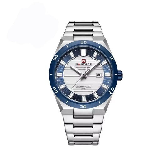 Naviforce 9268 Men’s Trendy Analog Watch with Reliable Quartz Movement- Silver Blue