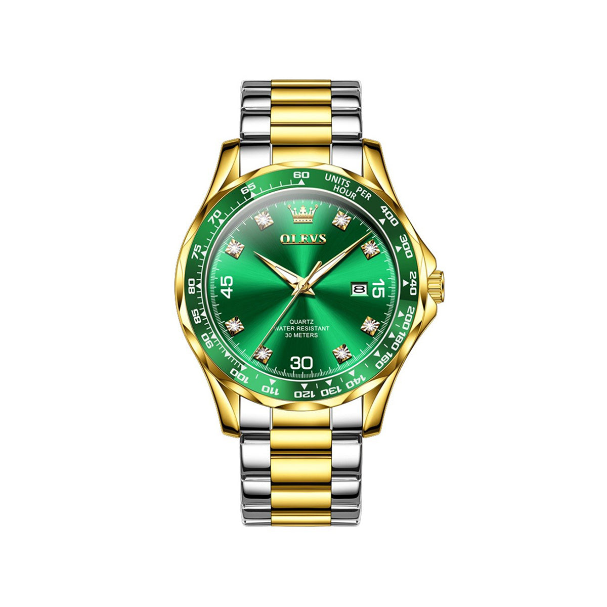 Olevs 9988 Fashion Business Quartz Watch For Men – Silver Gold & Green