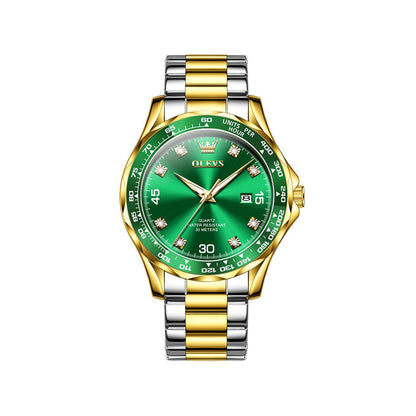 Olevs 9988 Fashion Business Quartz Watch For Men – Silver Gold & Green