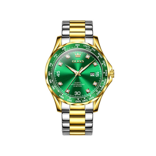 Olevs 9988 Fashion Business Quartz Watch For Men – Silver Gold & Green