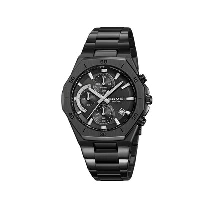 SKMEI 2452 Luxury Active Chronograph Luminous Stainless Steel Men’s Quartz Watch- Black