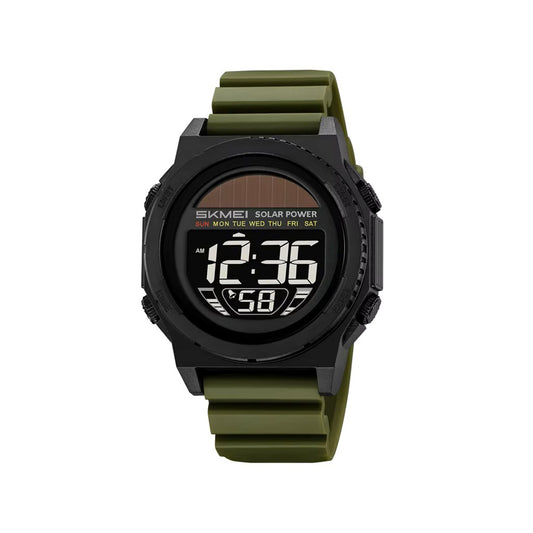 SKMEI 2358 Solar Powered Water Resistant Complete Calendar Date Alarm Multiple Sport Watch- Green Black