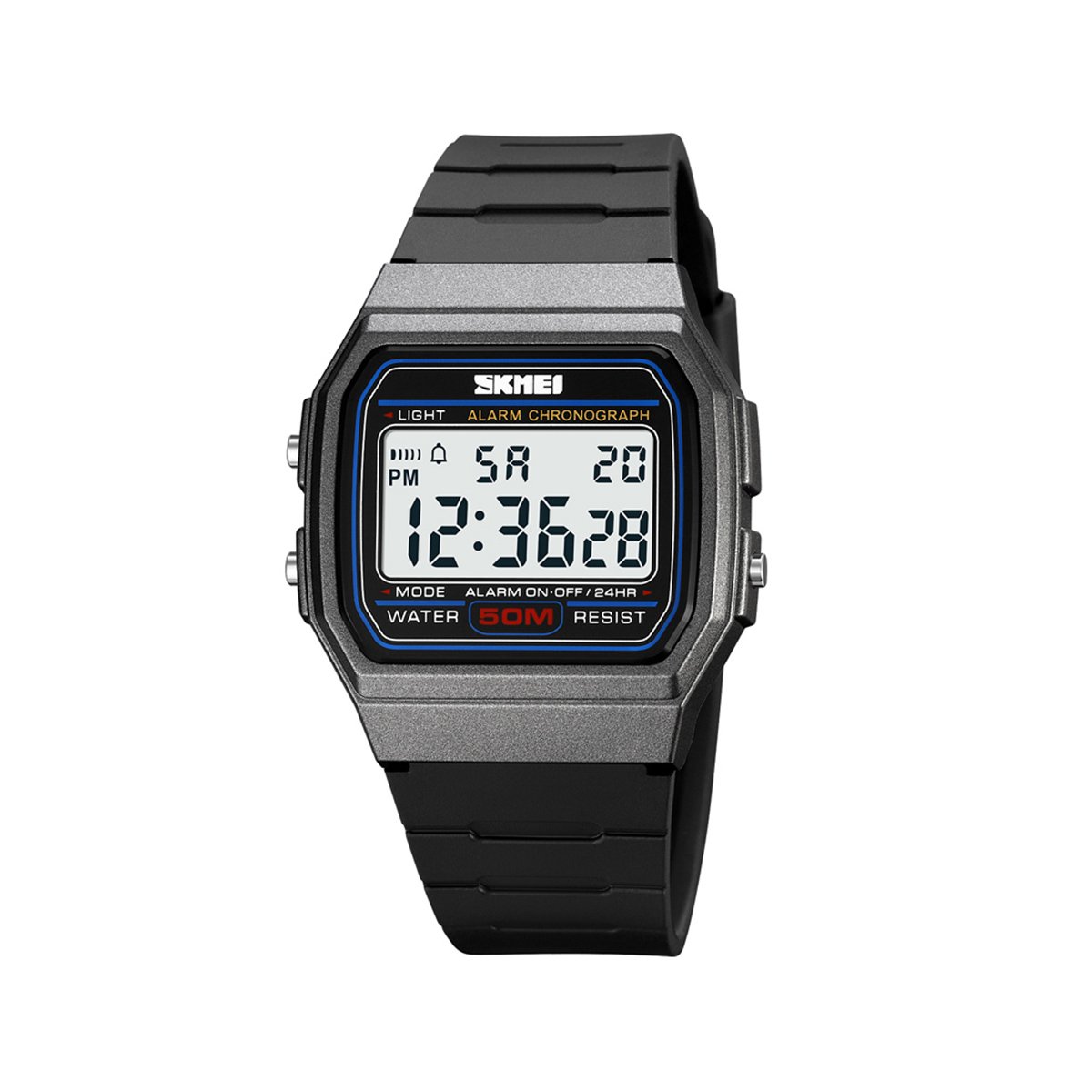 SKMEI 2042 Classic Retro ultra-Thin Digital 5BAR waterproof Watch- Black Ash Grey