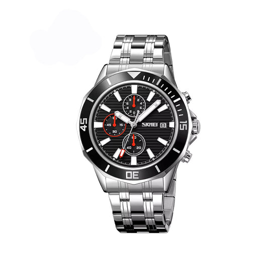 SKMEI 9335 Active Chronograph Quartz Stainless Steel High Quality Luxury Men’s watch- Silver Black