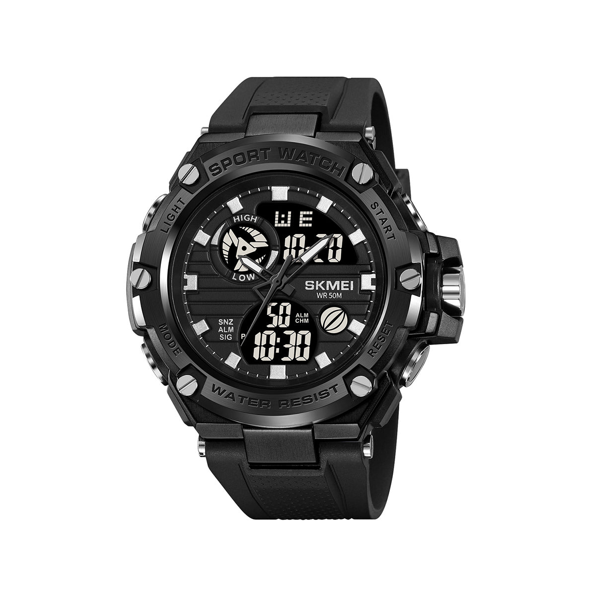 SKMEI 2119 Dual Time Alarm 5Bar Waterproof multi-functional Sports watch- Black