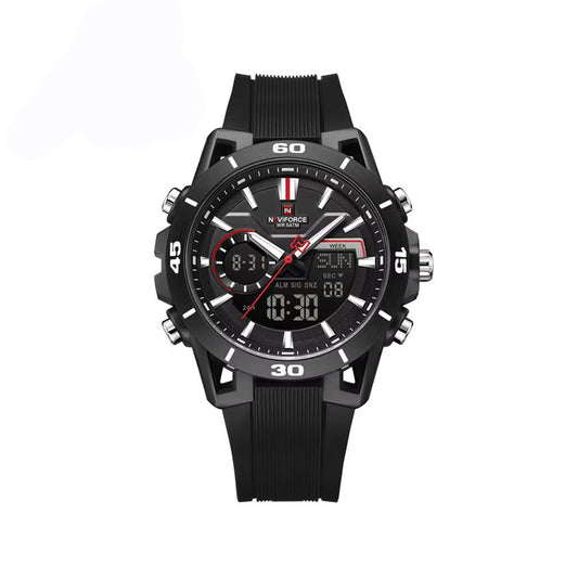 Naviforce 7135 Luxury Analog Quartz Wristwatch with Silicone Strap, Waterproof Casual & Business Style Men’s Watch- Black
