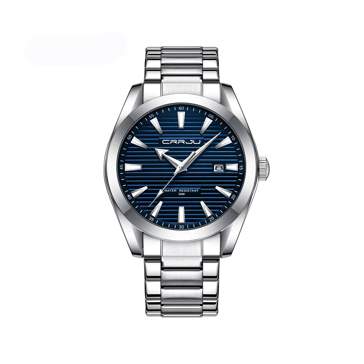 CRRJU 5006 High Quality Classic Quartz Luminous Stainless-Steel Watch for Men- Silver Blue