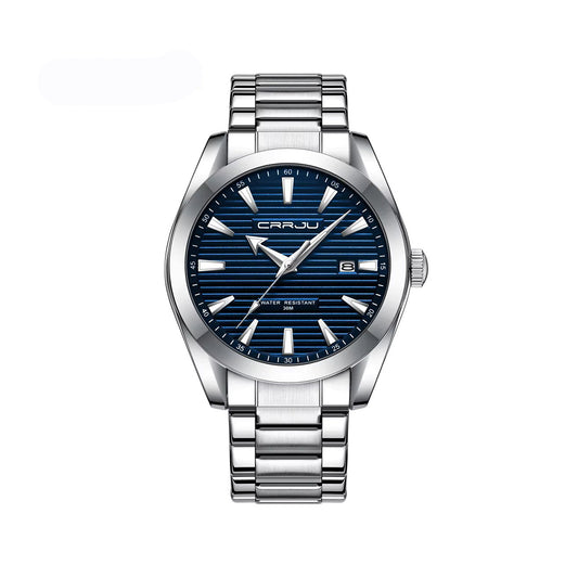 CRRJU 5006 High Quality Classic Quartz Luminous Stainless-Steel Watch for Men- Silver Blue
