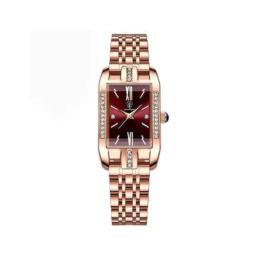 POEDAGAR 365 Luxury Wristwatch for Women - Rose Gold & Maroon