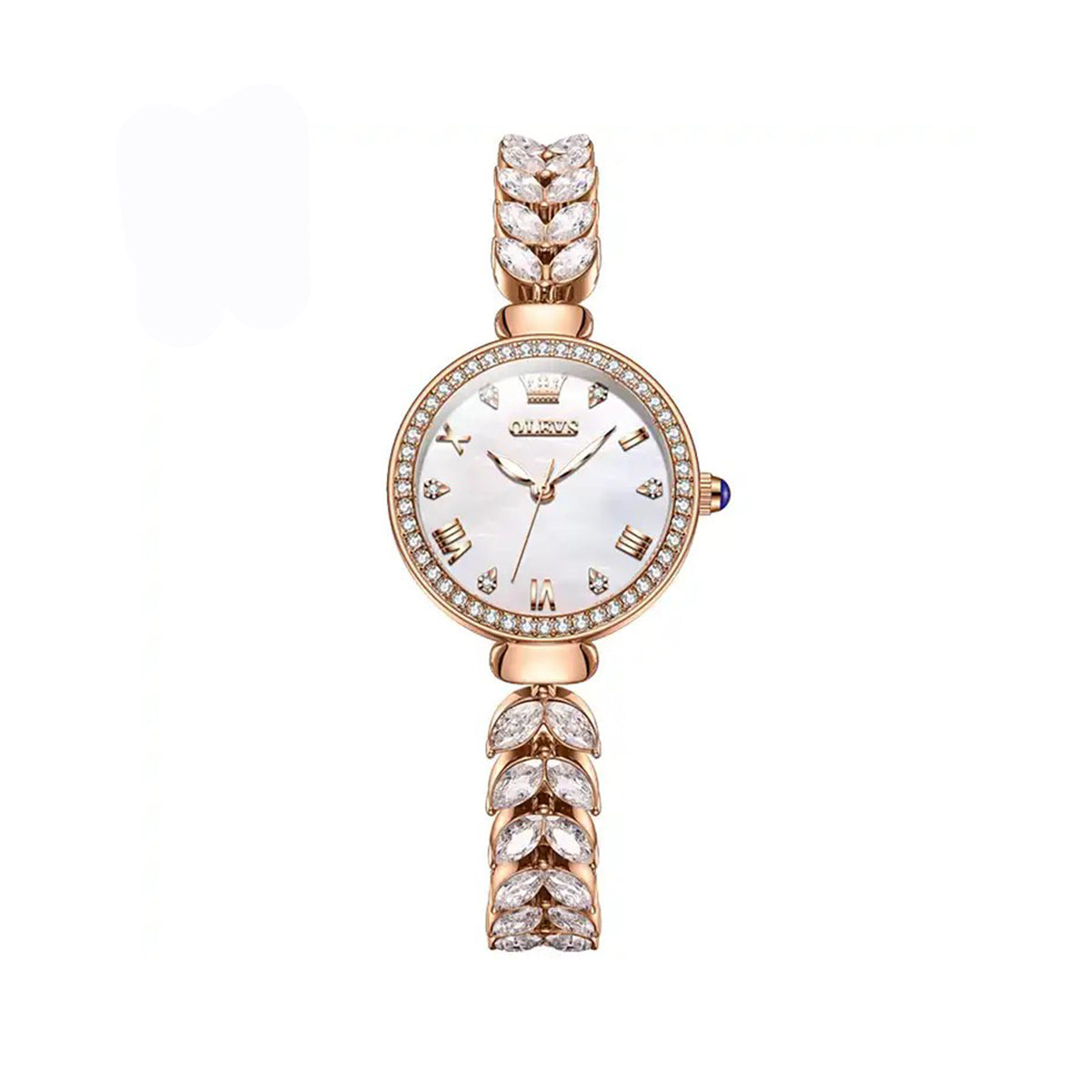 OLEVS 9971 Trendy Rhinestone Bracelet Watch For Women-Rose Gold & Silver