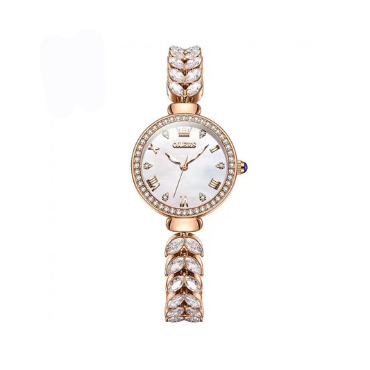 OLEVS 9971 Trendy Rhinestone Bracelet Watch For Women-Rose Gold & Silver