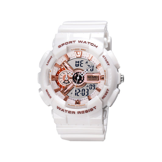 SKMEI 1688 Analog and Digital Display with Buckle Clasp Waterproof Rubber strap Band luxury sports watch- White