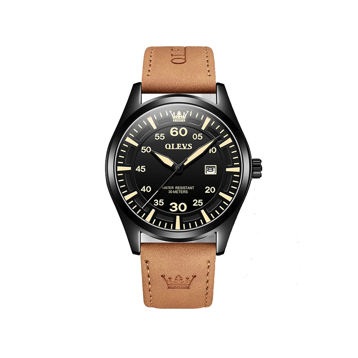 Olevs 9962 PU Leather Analog Wrist Watch For Men - Chocolate