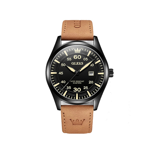 Olevs 9962 PU Leather Analog Wrist Watch For Men - Chocolate