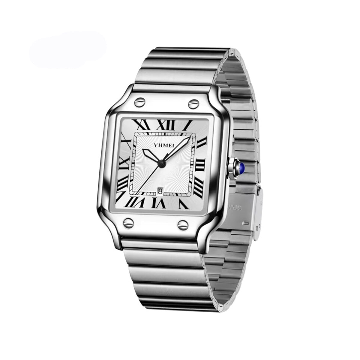 YHMEI 8239 Classic Square Rectangle Quartz Movement Wristwatch for Men’s- Silver