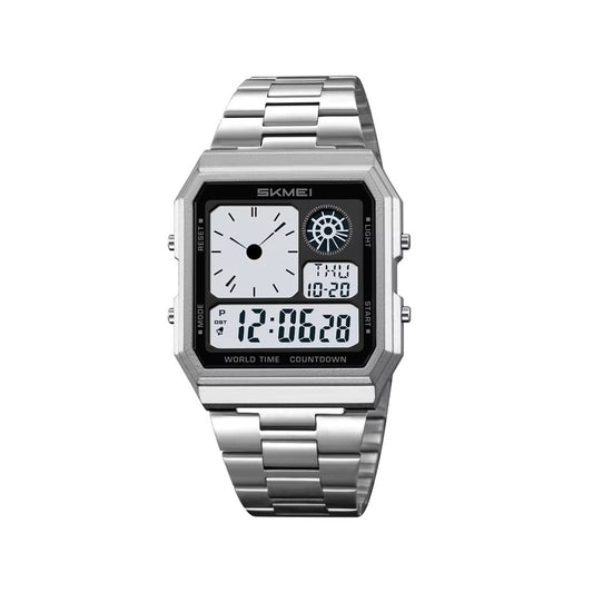 SKMEI 2353 Digital Display stainless-steel water-Resistant Men’s watch- Silver