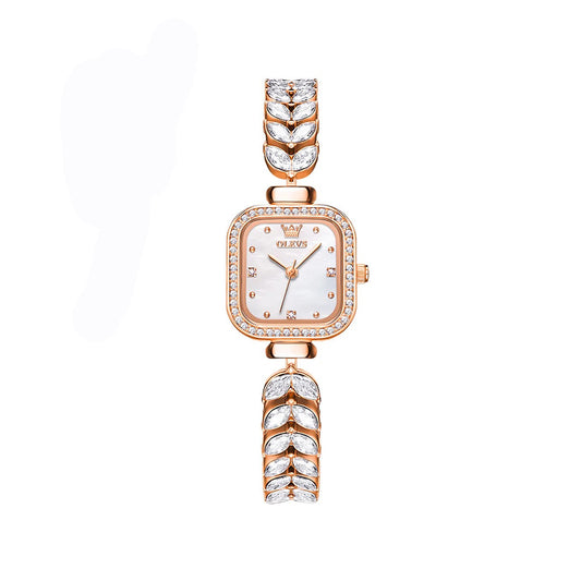 OLEVS 9987 Square Shape Watch for Woman-Rose Gold