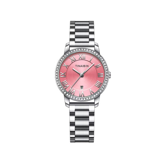 Tinaibin 124 Quartz Watch for Women - Silver & Pink