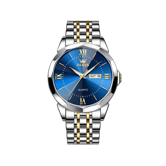 Olevs 9989 Diamond Cart luminous Fashion stainless steel Quartz Watch- Silver blue