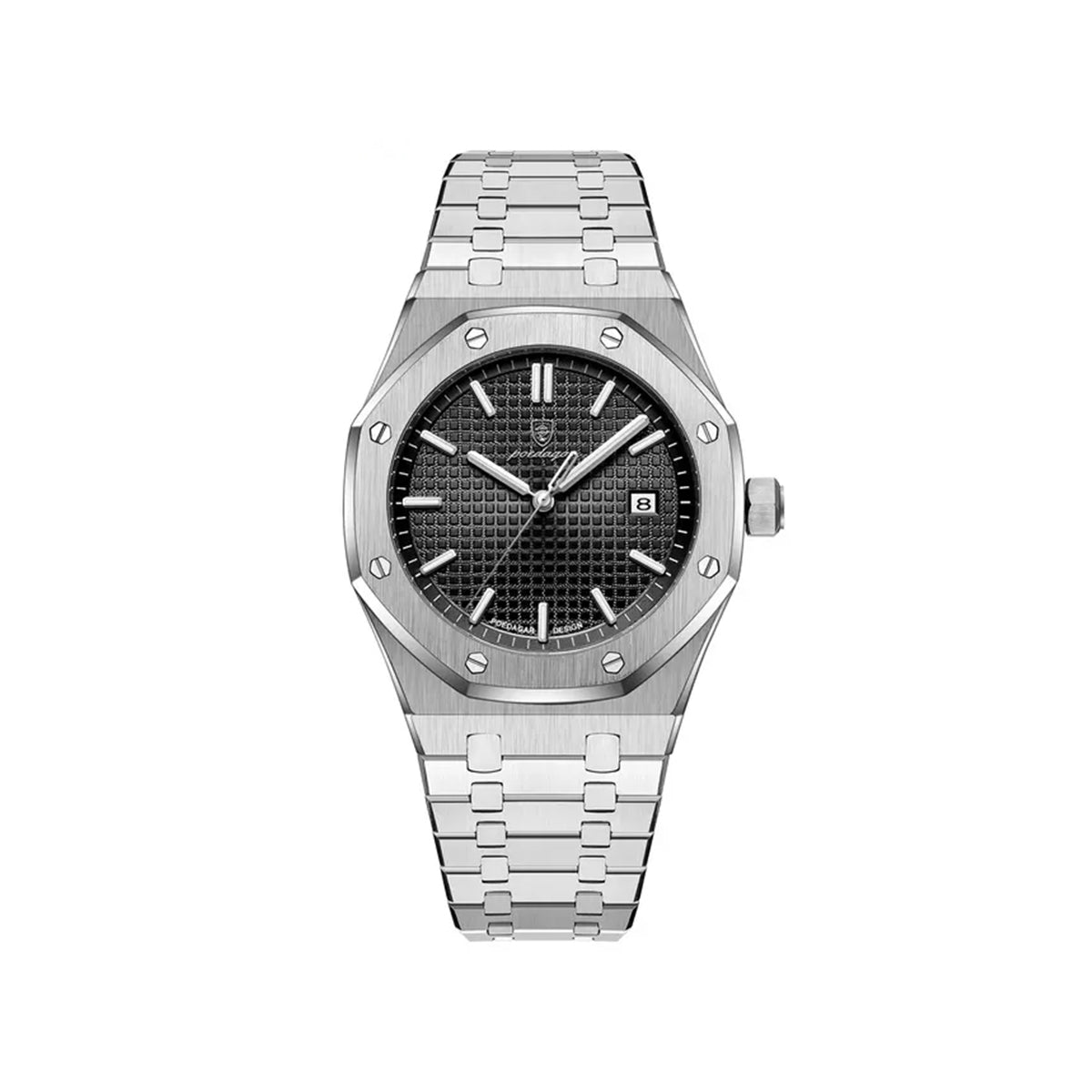 Poedagar 924 Fashion Quartz Stainless steel Men's Wrist Watch- Silver Black