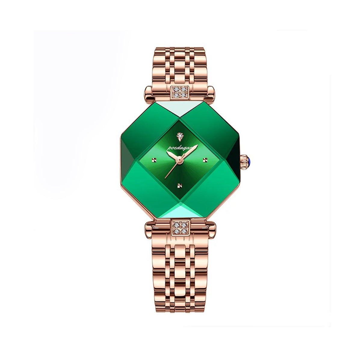 POEDAGAR 005 Swiss Ultra Thin Fashion Decorative Women Watch- Rose Gold & Green