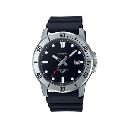 Casio MTP-VD01-1EV Black Dial Dive-Style with Date Display, 50M Water Resistant Men’s Analog Quartz Watch