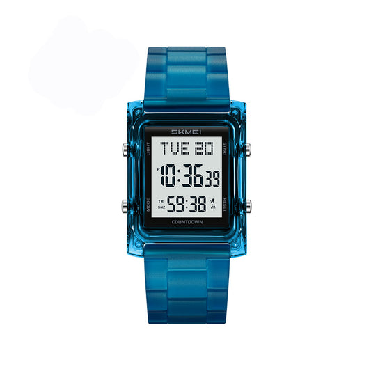 SKMEI 2787 5BAR Water-Proof LED Display Silicone Straps Unisex Luminous Wristwatch- Blue
