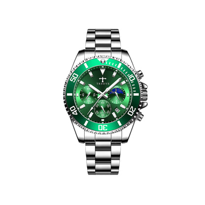 Trsoye 688 Casual Men’s steel Strap 3 dials water resistant date display business watch- Silver Green