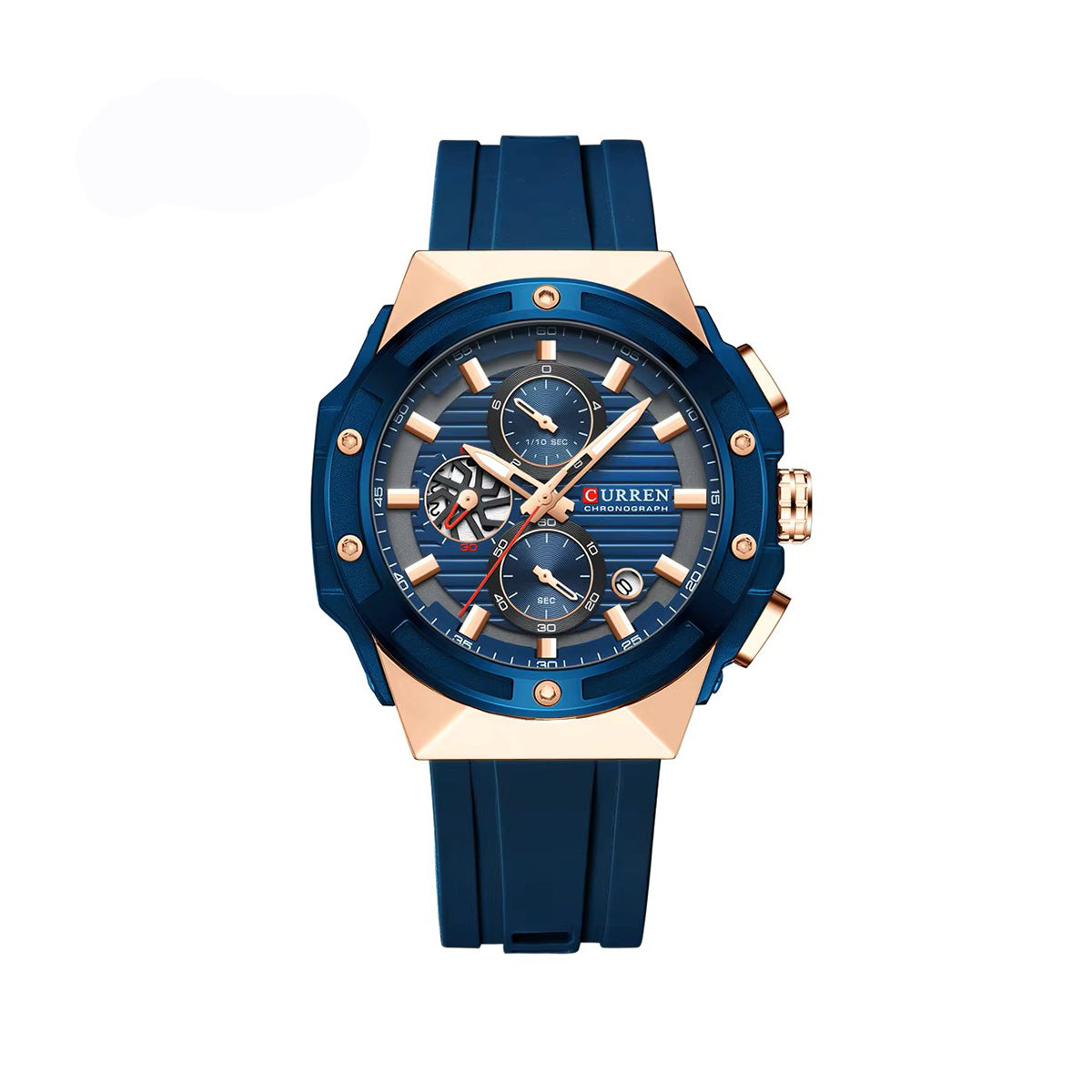 CURREN 8462 Chronograph Luminous Casual Silicon Strap Watch for Men- Blue