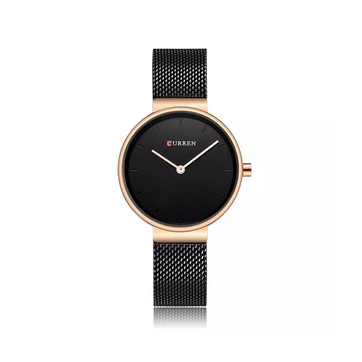 CURREN 9016 Mesh Stainless Steel Analog Watch For Women - Black & Rose Gold
