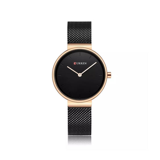 CURREN 9016 Mesh Stainless Steel Analog Watch For Women - Black & Rose Gold