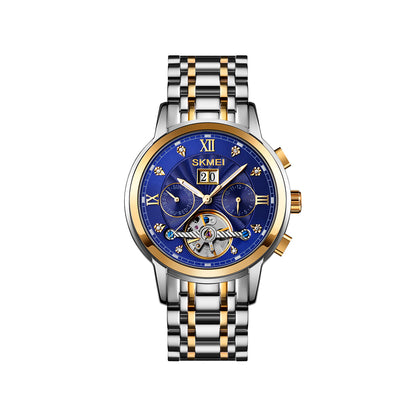 SKMEI M029 Mechanical Watch- Silver Gold & Blue