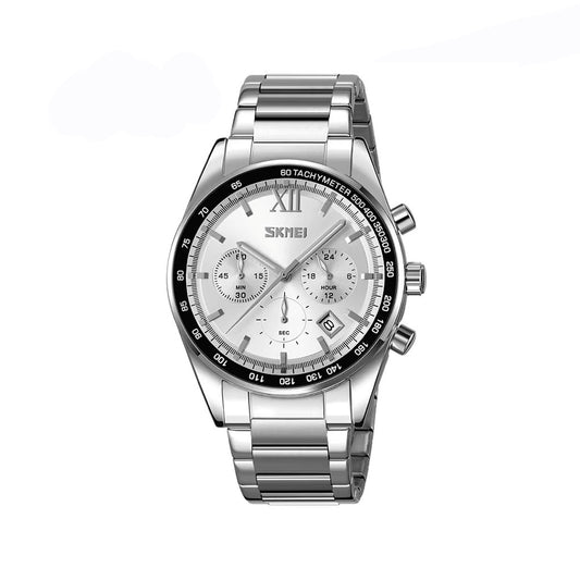 SKMEI 9096 Multi-Functional Stainless steel Business style Men’s chronograph watch- Silver