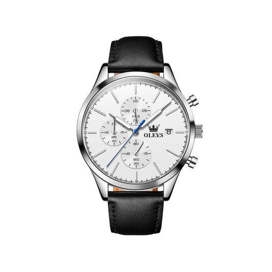 OLEVS 2881 Multifunctional Quartz Watch Business Casual Simple Thin Men's Watch- Black silver