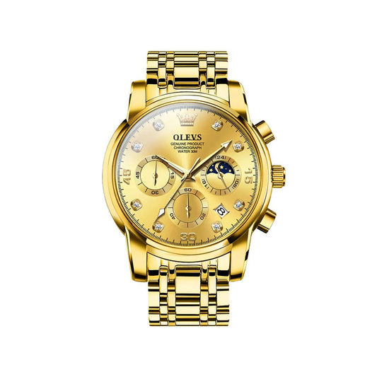 Olevs 2889 Luxury Chronograph Stainless Steel Luminous Quartz Men watch- Gold