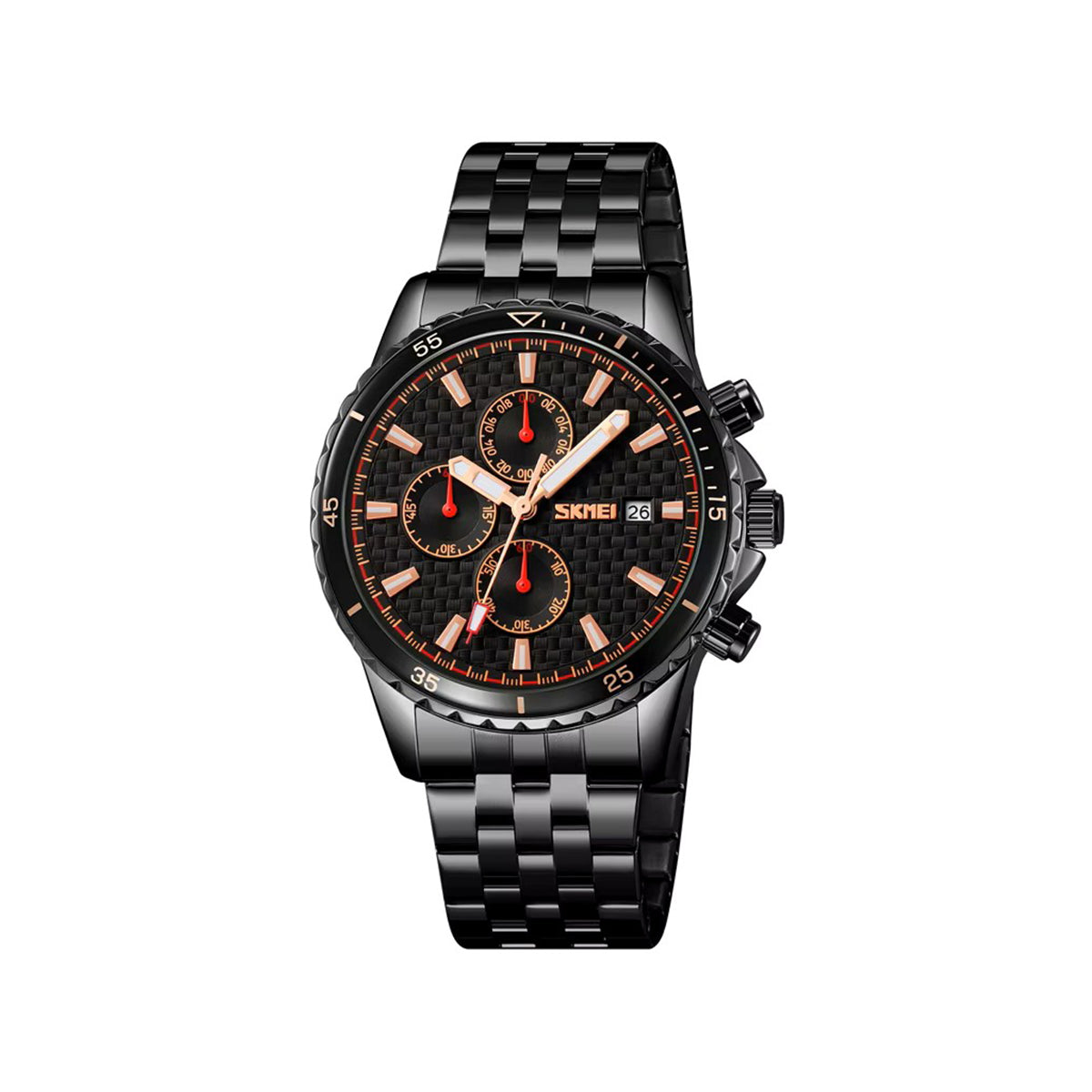 SKMEI 9334 Chronograph Stainless Steel Men's Quartz Watch- Black