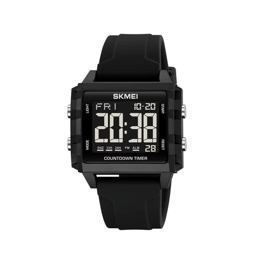 SKMEI 2320 Super Custom Face Digital Watch Best Silicone Band Rectangle Chronograph Sports Watch- Black