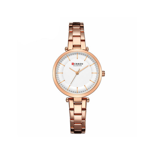 Curren 9054 Quartz Bracelet Watch for Women - Rose Gold & White
